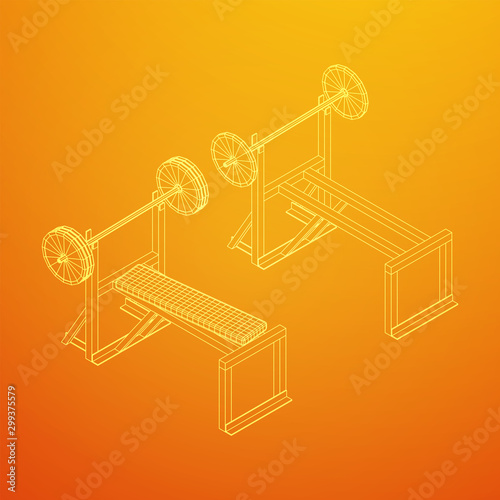 Barbell with weights. Gym equipment. Bodybuilding  powerlifting  fitness concept. Wireframe low poly mesh vector illustration.