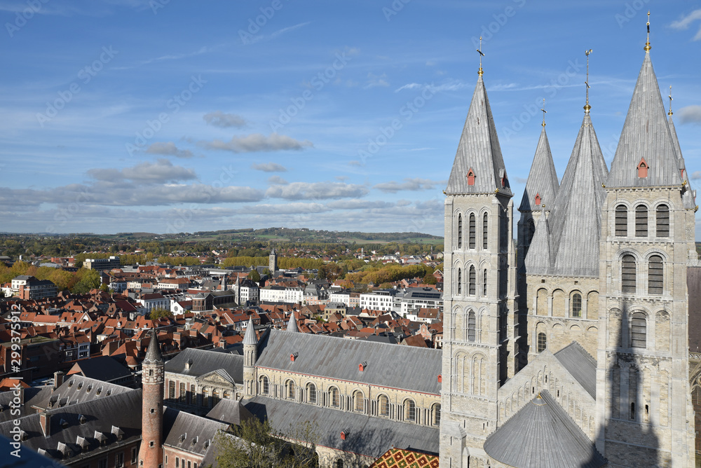 Tours et toits de la cathédrale de Tournai, Belgique