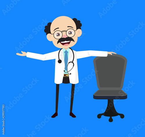 Psychiatrist - Standing with Chair and Gesturing with Hand