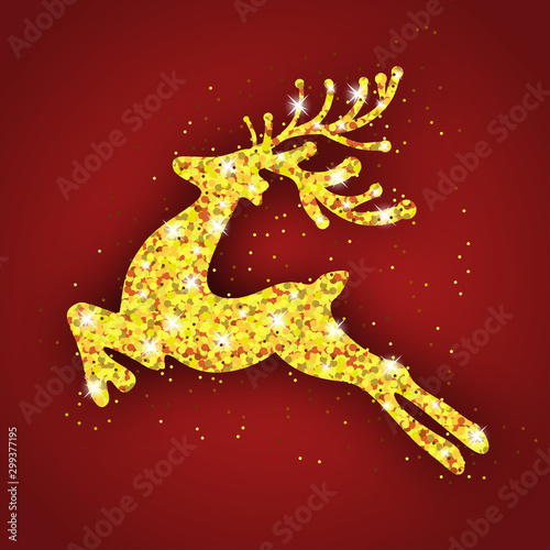 Christmas decoration Golden deer. Bright design element for Xmas and New year. Template for greeting card  banner or poster. Vector
