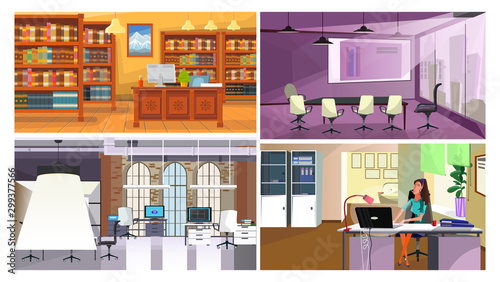 Modern office interior illustration set