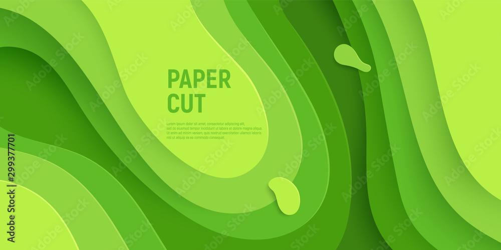 Green paper cut banner with 3D slime abstract background and green ...