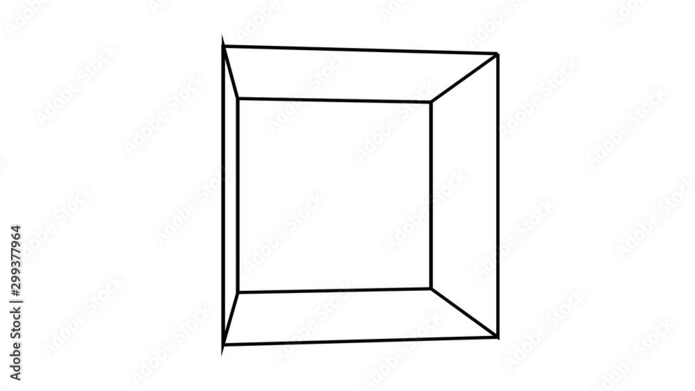 Line Drawn Cube Spinning in a Single Direction Endless Loop Box