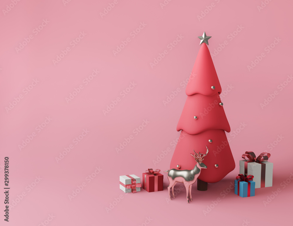 3D rendering little gift box and metallic pink golden bow-ribbon concept pink background,balls, ,reindeer,christmas 3D rendering little gift box and metallic pink golden bow-ribbon concept pink background,balls, ,reindeer,christmas