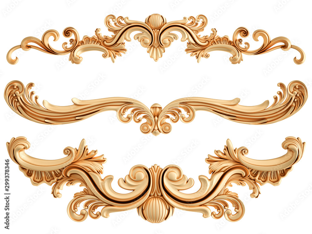 Golden ornamental segments seamless pattern on a white background. luxury carving decoration. Isolated - obrazy, fototapety, plakaty 