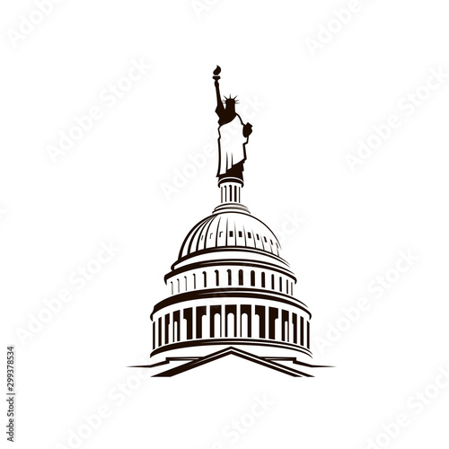 United States Capitol building with Statue of Liberty isolated on white backgroud