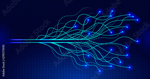 Digital future wave in cyberspace with grid for demonstration AI technology. Futuristic background vector for web