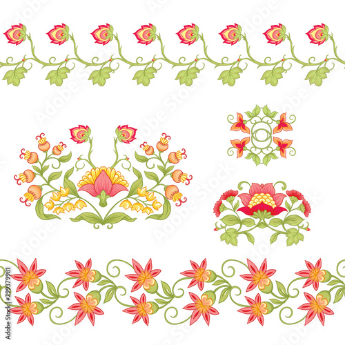 Tradition mughal motif, fantasy flowers in retro, vintage style. Element for design. Vector illustration. Isolated on white background..