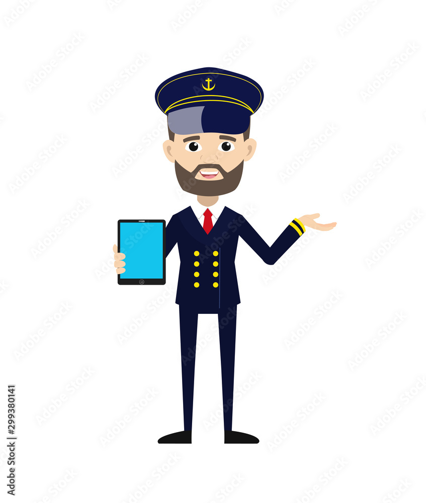 Ship Captain Pilot - Presenting a Tablet with blank screen