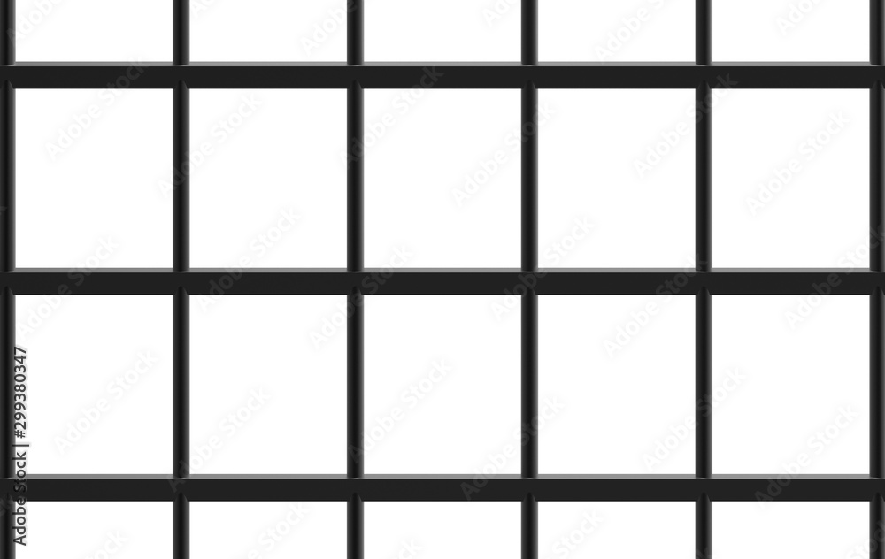 3d rendering. Black metal cage door on white background. 3d rendering. Black metal cage door on white background.