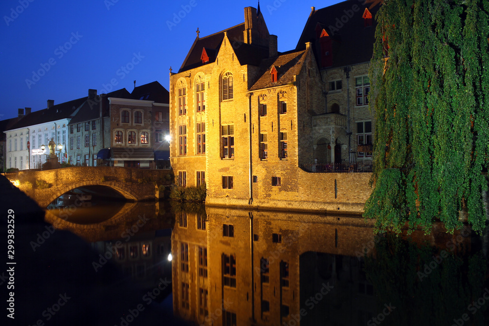 Obraz premium The night waterways of Bruges