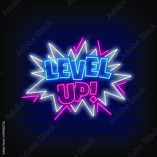 Level Up Neon Signs Style Text Vector