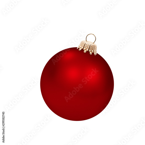 Glänzend Rote Weihnachtskugel am Band isoliert auf weissem Hintergrund