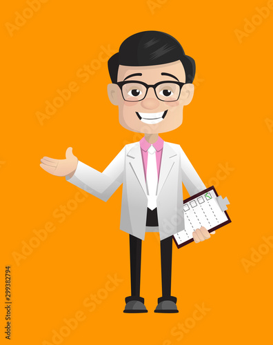 Surgeon - Holding a Checklist and Showing with Hand Gesture