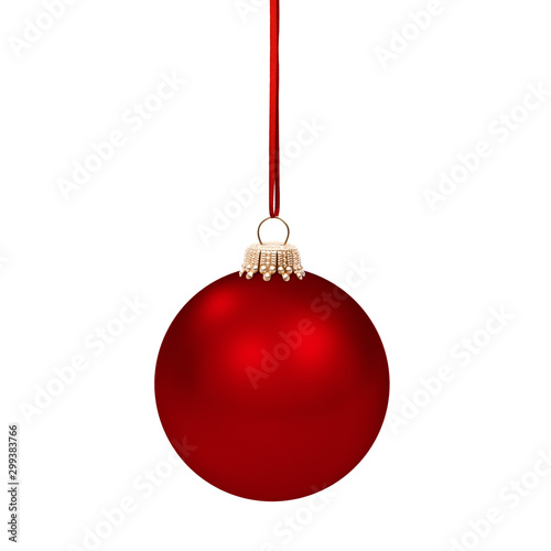 Glänzend Rote Weihnachtskugel am Band isoliert auf weissem Hintergrund © by-studio
