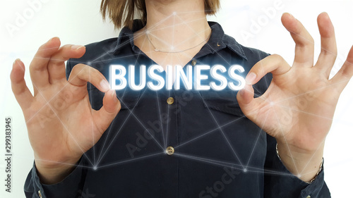 Businessman on blurred background using business interface
