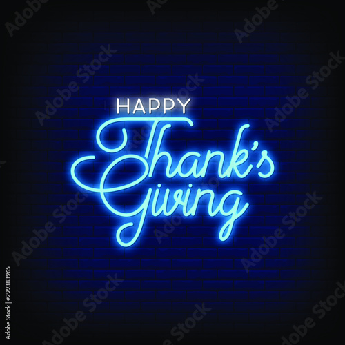Happy Thanks Giving Neon Signs Style Text Vector
