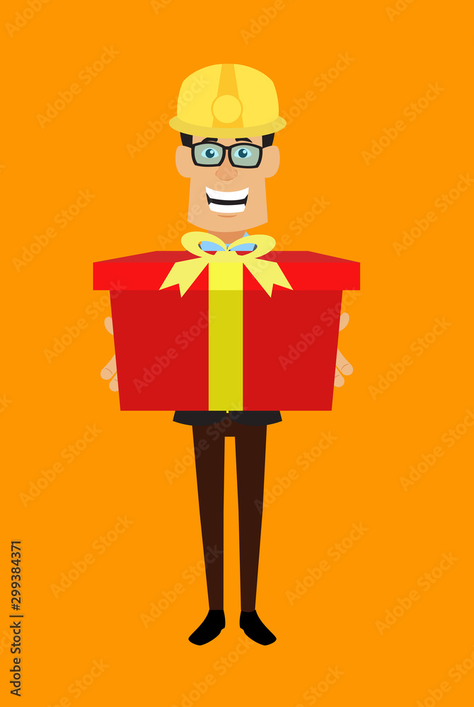 Technician Engineer Worker - Presenting a Gift Box Technician Engineer Worker - Presenting a Gift Box
