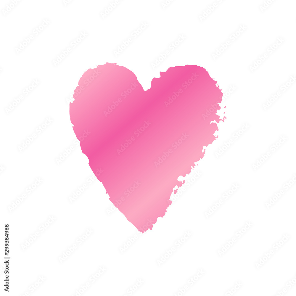 Vector ink pink gradient heart logo, shape, symbol on Happy Valentines Day. Silhouette in grunge style