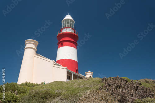 Cape Agulhas Lighthouse at the Southernmost tip of Africa, a point along the Garden Route in South Africa
