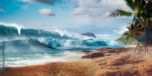 Photography Tsunami surfing on beautiful beach