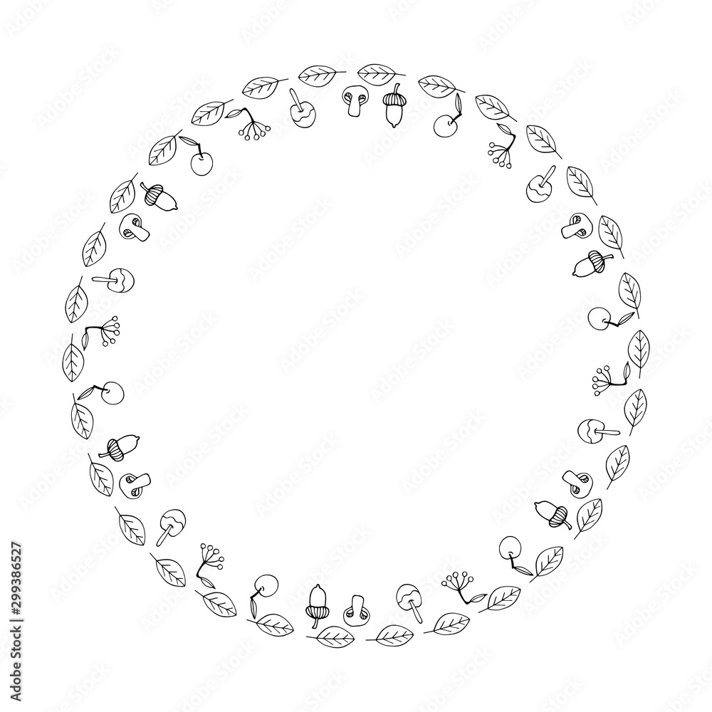 Cute doodle autumn mandala with leaves on white background. Hand drawn vector illustration for coloring page and artbooks for adults and kids. Cute doodle autumn mandala with leaves on white background. Hand drawn vector illustration for coloring page and artbooks for adults and kids.