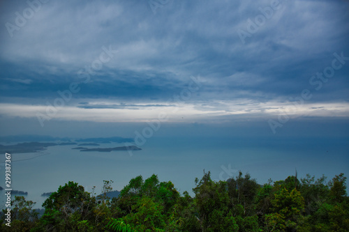 Panoramic landscape view of Langkawi Island from he top of Gunung Mat Chincang Mountain