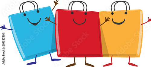 happy group of Shopping bag  cartoon character mascot