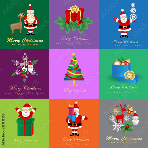 Christmas Icons And Elements Set - Isolated On Mosaic Background - Vector Illustration. Collection Of Flat Xmas Icons For Label,Sticker, Christmas Tree Icon And Logo. Modern Merry Christmas Typography
