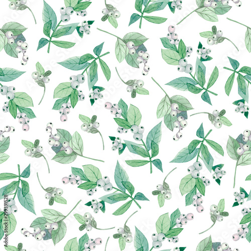 Watercolor seamless pattern Christmas floral with green branches for the wrapping paper, textile fabric and wallpaper decor. Winter botanical illustration.