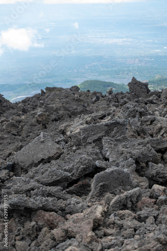 Mount Etna's Landscape of Black Lava and Volcano Ash