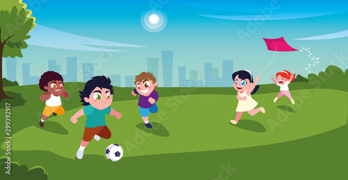 scene of children smiling and playing in park