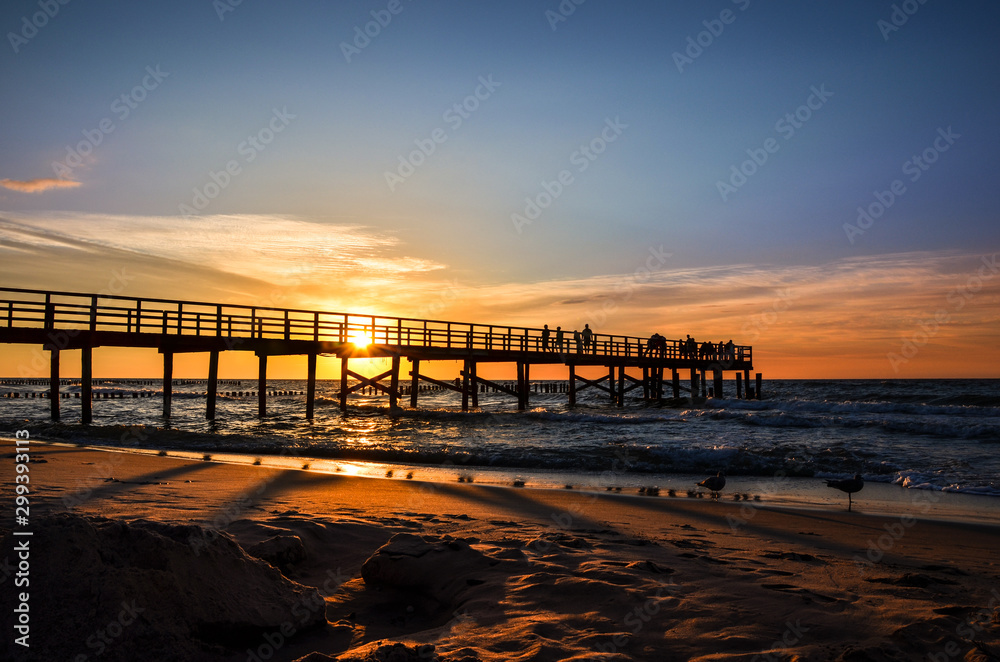 Pier at sunset over the Baltic Sea - Unieście, Poland.