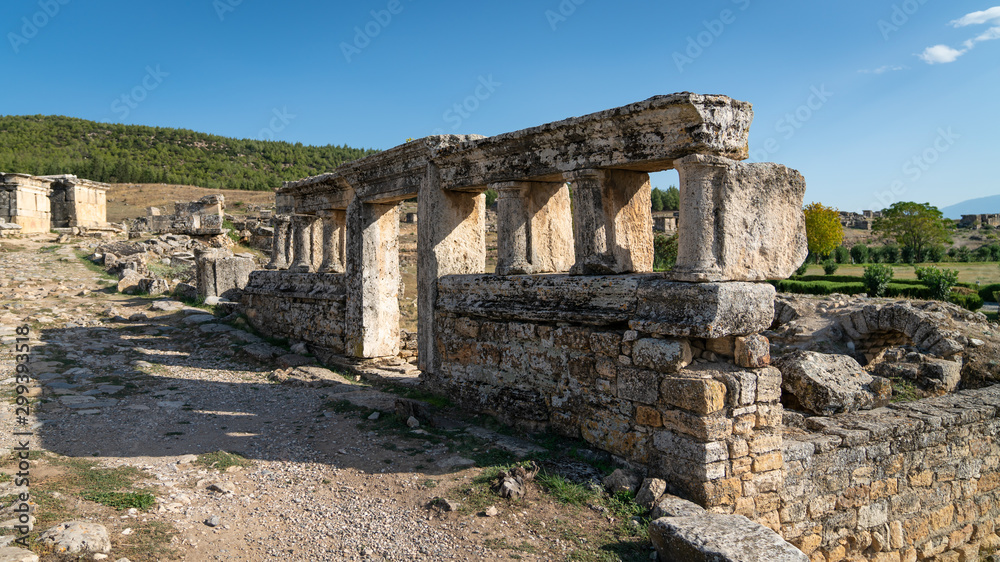 Ruins of the ancient city of Hierapolis in Pamukkale, Denizli, Turkey