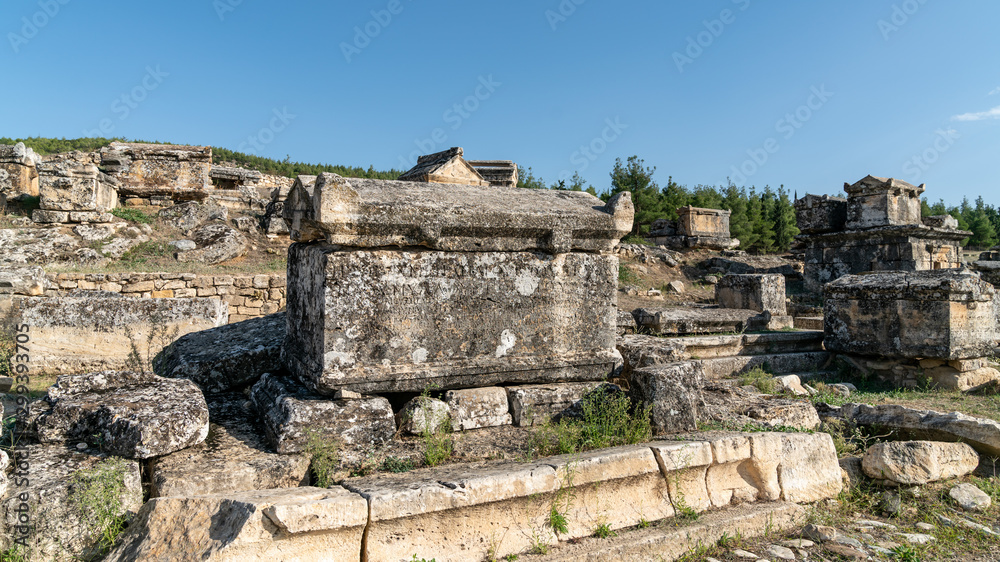 Ruins of the ancient city of Hierapolis in Pamukkale, Denizli, Turkey