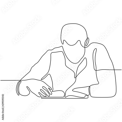 boy reading book continuous one line vector illustration minimalist concept education theme. Back to school design. 260919m