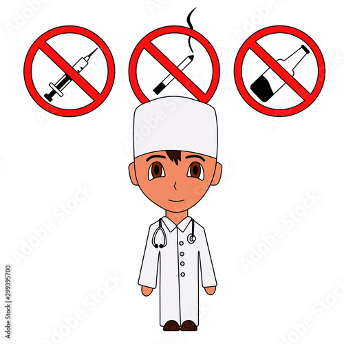 narcologist faces signs of bad habits. isolated vector illustration