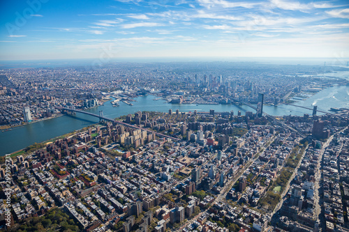 Fotótapéta Aerial view to New York City Skyline from helicopter.