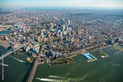 Aerial view to New York City Skyline from helicopter. © elena_suvorova
