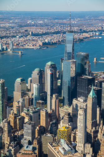 Fototapeta Naklejka Na Ścianę i Meble -  Aerial view to New York City Skyline from helicopter.