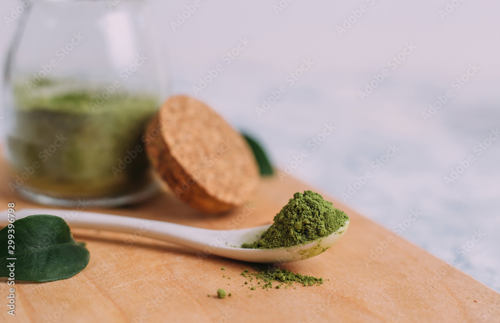 Matcha green tea in powder form. Matcha green tea in powder form.