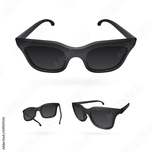 Sunglasses. Realistic vector sunglasses set. Sunglasses vector illustration collection. Modern and fashion dark sunglasses. Fashion accessory. Part of set. 