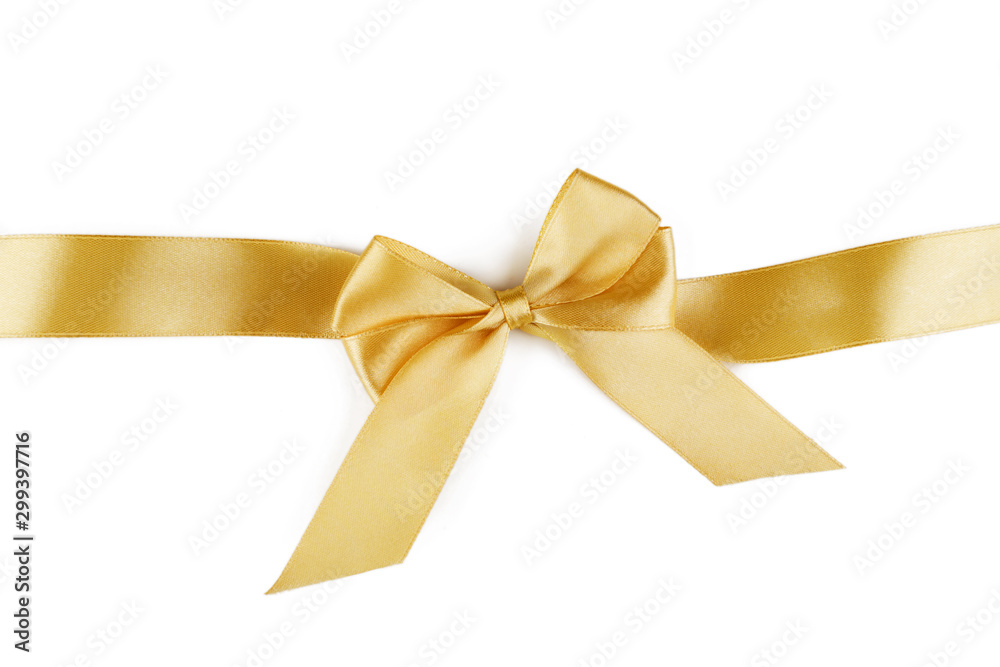 Christmas gold ribbon with bow isolated on white
