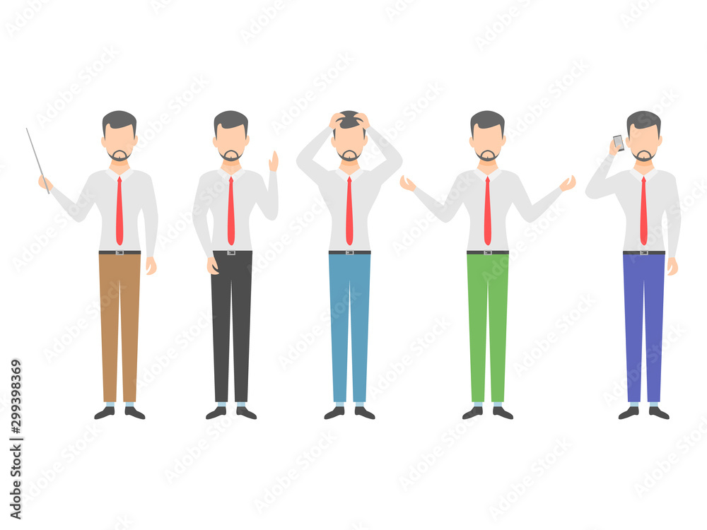 Business man set characters isolated on the white background