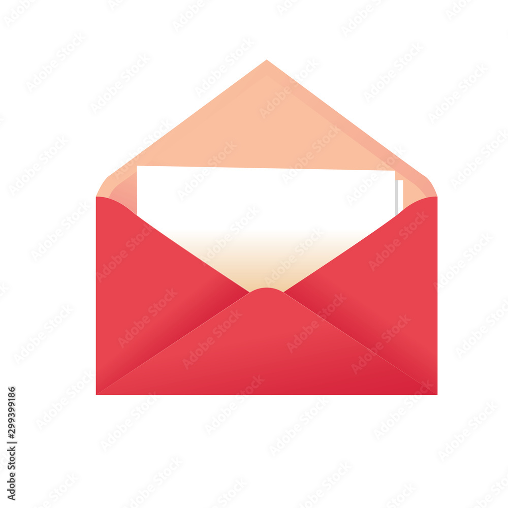 Modern vector illustration of pink envelope with blank card. Postal envelope Modern vector illustration of pink envelope with blank card. Postal envelope