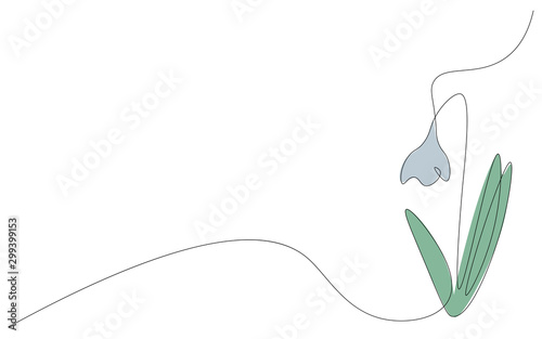 Spring flower snowdrop one line drawing, vector illustration