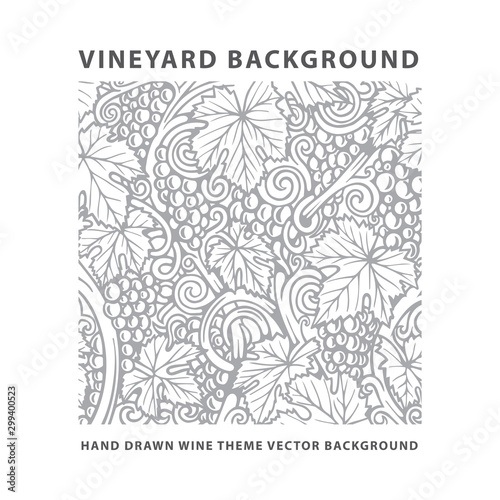 Vineyard. Vineyard engraving style drawing background and pattern. Grape, vine and leafs hand drawn vector illustration. Part of set.