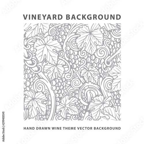 Vineyard. Vineyard engraving style drawing background and pattern. Grape, vine and leafs hand drawn vector illustration. Part of set.