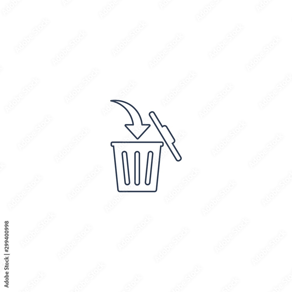 Trash can, trash sign, waste pointer line icon. Arrow pointer. Vector linear icon on a white background. Trash can, trash sign, waste pointer line icon. Arrow pointer. Vector linear icon on a white background.