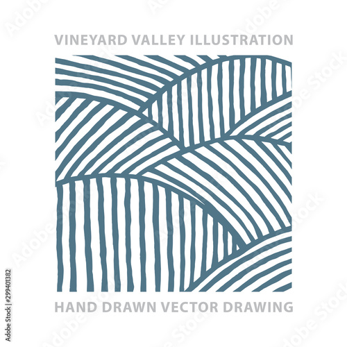 Vineyard. Sunny valley. Vineyard abstract hand drawn vector illustration.  Part of set. 